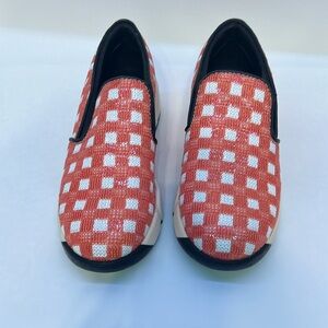 Pinko Orange/White EU40/US9.5 Check sequined Slip-On Athletic Shoes NWOT (S-46)